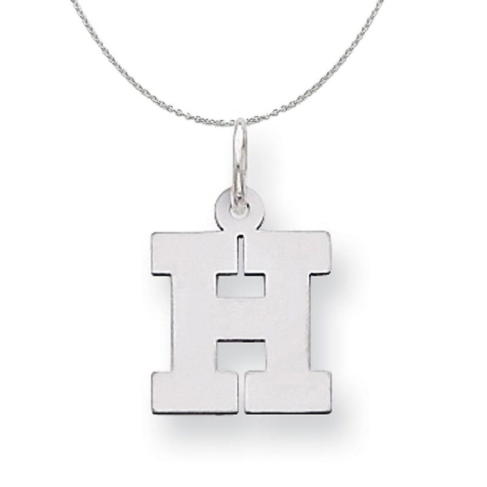 Silver, Amanda Collection Small Block Style Initial H Necklace - 20 In
